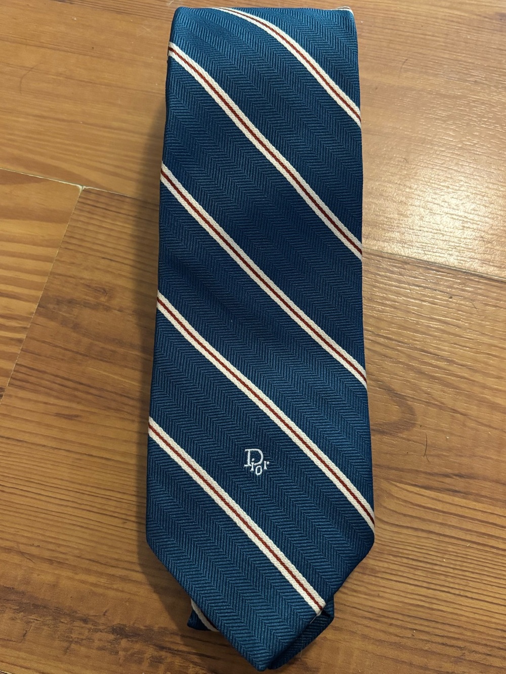Vintage Christian Dior Neck Tie Mens Blue Red Striped Preppy Casual USA